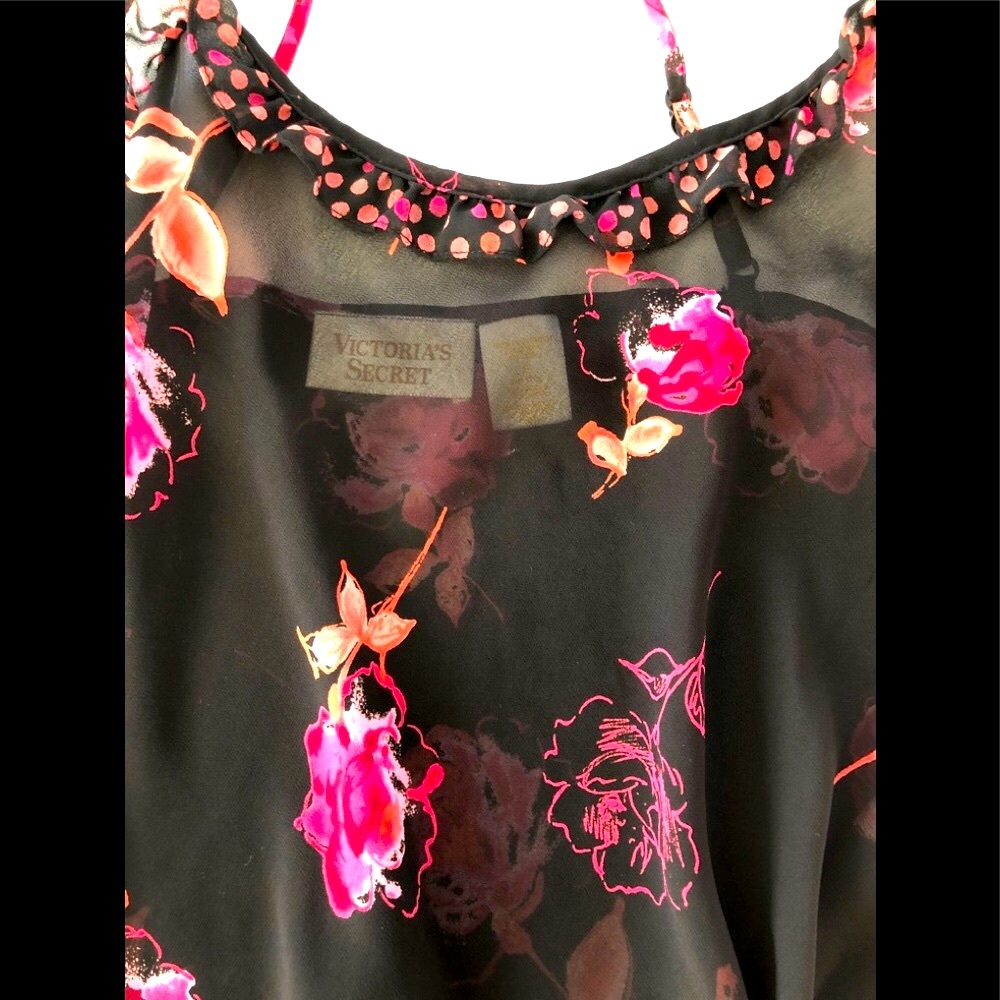 Vtg 80s Victoria’s Secret Swim coverup sheer floral CHEMISE S pink & black